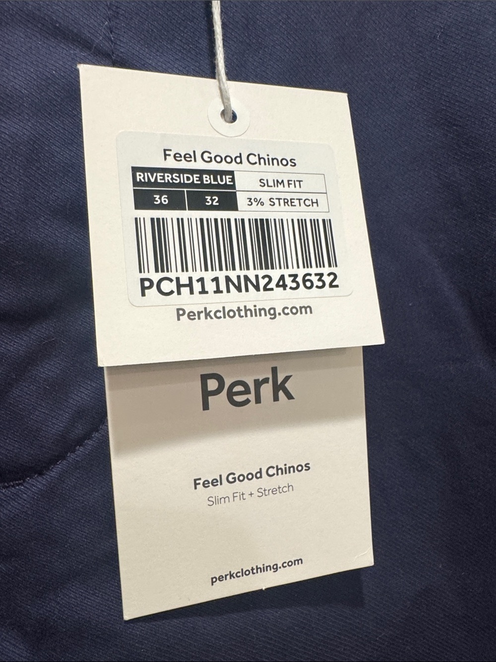 Perk NWT Stretch Chino Pants Navy Blue Slim Fit Men’s Size 36X32 - Picture 7 of 7